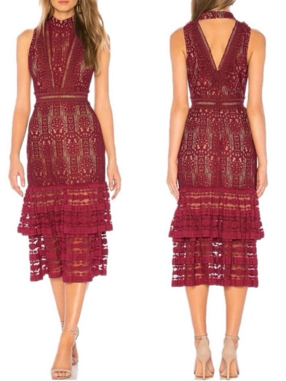 Endless Rose Sleeveless Lace Midi Dress in Burgundy